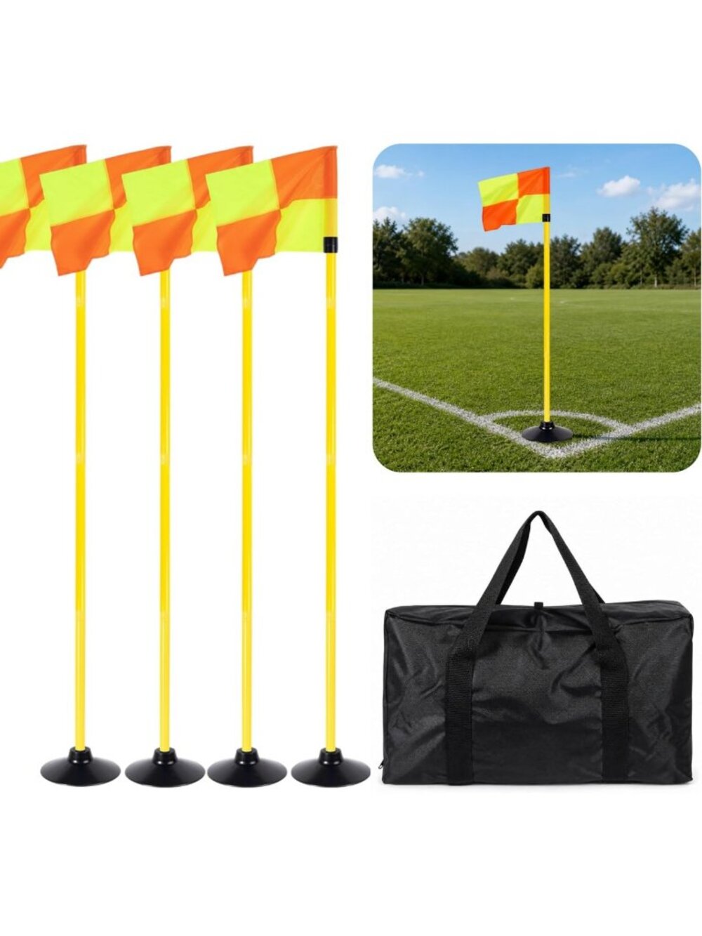 4 Set Adjustable Soccer Corner Flags with 5 FT Poles & Rubber Bases - Sports